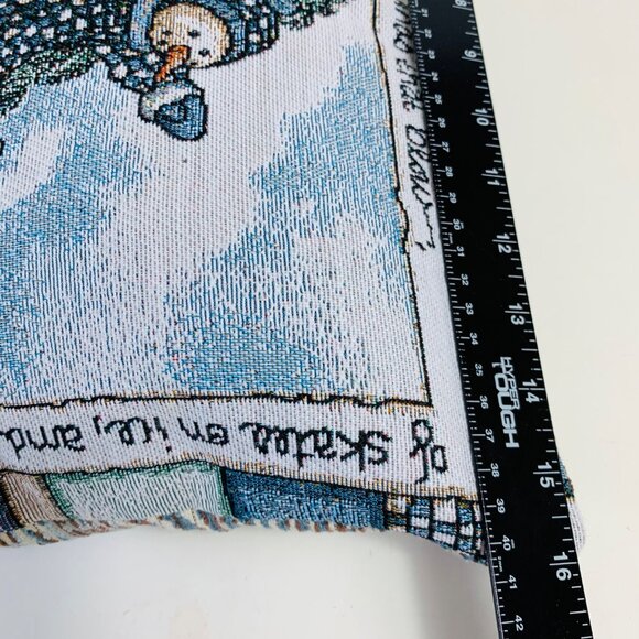 Winter Decorative Tapestry Throw Pillow Ice Skating Snowman Baby Bear Signed - Picture 7 of 9